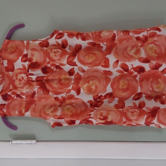 LOFT Ann Taylor Burnt Orange floral Ruffle neckline button Sleeveless Blouse M - Picture 7 of 8